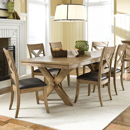 Casual Trestle Table with 6 X-Back Side Chairs
